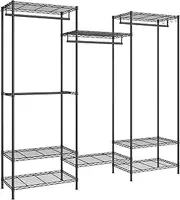 SONGMICS Clothes Rack, Open Wardrobe for Bedroom, Metal Clothes Rails with Adjustable Storage Shelves and Hanging Rails, Hooks, Heavy-Duty Clothing Storage, Dividable, Ink Black LGR431B01