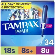 Tampax Pearl Tampons Trio Multipack, with LeakGuard Braid - Unscented, 34 Count