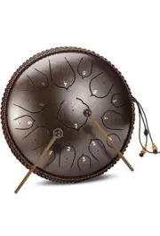 Steel Tongue Drum - 15 Notes Steel Drum - 14 Inch Handpan Drum Instrument Brown