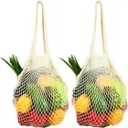 [2 Pack] Premium Mesh Grocery Bags, Reusable Produce Bags, Long Handle Net Tote