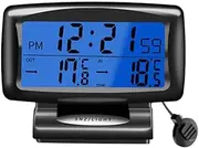 Car Clock Thermometer 2 in 1 Digital Clock & Tempe Ure Meter with Backlit Display 12H/24H Switching for Indoor & Home Office Vehicle Black Black