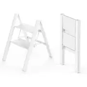 WOA WOA 2 Step Aluminum Ladder Step Stool Folding White