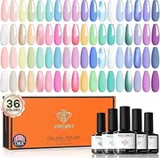 [Modelones] 36 Pcs Gel Nail Polish Kit, Dreamy Macaroon Pastel Gel Polish Colors Set 7ML Soak Off Soft Bright Purple Pink Blue Yellow Green Girly Summer Glitter Manicure Kit for Girls Women