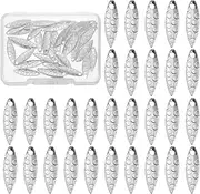 uxcell Fishing Lure Blades, 40 Pack 0.7" x 0.2" Round Fishing Spinner Baits Willowleaf Lure Spinner Lure Making Part with Plastic Storage Box for Bait Fishing Accessories, Silver Tone