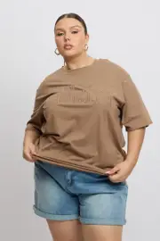 Brown Graphic Tee Short Sleeve Round Neck