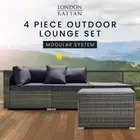 LONDON RATTAN Outdoor Lounge Setting 4Pc 3 Seater Sofa Furniture Modular Wicker