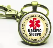 Medical Alert Gastric Sleeve Warnings Glass Top Key Chain Health Issues Alert