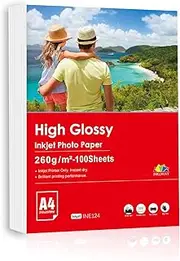 INKUWAY Thick Glossy Photo Paper 260gsm A4 Inkjet 100sheets 8.5x11 Gloss for Card Print, Photos, DIY Prints Cards