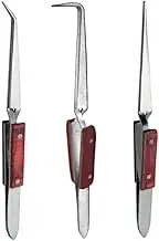 Bundle: Cross Lock Fibre Grip Soldering Tweezers Set - 17cm Solder Tweezers (Approx. 45-Degree Angle), 15cm Solder Tweezers (Approx. 90-Degree Angle) & 17cm Straight Solder Tweezers (picture not scaled)