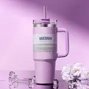 Shab's Insulated Tumblers 40 oz Stainless Steel Travel Tumbler with Straw Lid and Handle, Double Walled Insulated Water Bottle for Hot and Cold Beverages, Portable Coffee Mug (Purple)