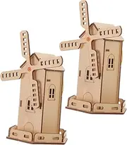 UPKOCH 2sets Solar Wooden Assembly Toy of Science Windmill Kits for Boy Girl Educational Stem Craft for School-Aged Boys and Girls Birthday for Creative Learning