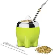 Premium Yerba Mate Cup 5 in 1 Set, Including Stainless Steel Gourd (Glitter Stars, Cute Elephant Style) Bombilla Straw, and Tea Shaper Set, 5.4oz, Gift for Women Drinking Coffee Tea Water