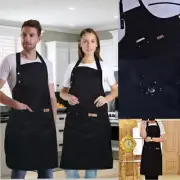 2PCS Unisex Kitchen Bib Aprons Dress Chef Cooking Restaurant with Pockets Black