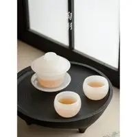 在飛比找ETMall東森購物網優惠-琉璃三才蓋碗茶杯單個防燙手玻璃茶具泡茶碗白玉瓷蓋碗茶高端帶蓋