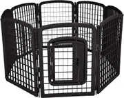 8 Panel Plastic Pet Pen Fence Enclosure with Gate - 163x163x86cm Black