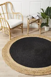 Rug Culture Black Hand Braided Jute Modern Flatwoven Round Rug