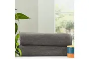 2pc Renee Taylor Cobblestone Bath Sheet Cotton Ribbed Towel 650 GSM Platinum