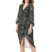 BNWT Cooper St Size 8 “Nightbird” Floral Long Sleeved Drape Dress V-neck