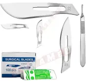 200 PCS SCALPEL BLADES #20 + #21 + #22 + #23 + HANDLE #4 DERMAPLANING SURGICAL
