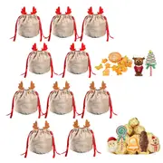 10PCS Christmas Cookie Candy Treat Gift Bags Xmas Party Wrapping Drawstring Bag Christmas Candy Bag