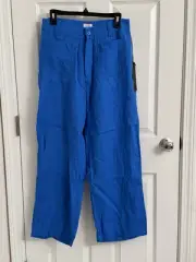 Nicole Miller Pants Women's Size 10 Blue 100% Linen High Rise Pull On Wide Leg