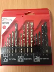 16 Pcs Drill Bit Set Wood Metal Masonry Drivers Combination Set HSS Hole Case