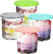 [Advantez] Creami 24oz Reusable Pints and Lids- 4-Pack Replacement Cups for Ninja Creamy Deluxe, Dishwasher Safe, Compatible with NC501 NC500 Series 11-in-1 Ice Cream Maker(Grey,Blue,Pink,Green)