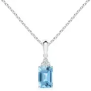 Emerald-Cut Swiss Blue Topaz Pendant with Diamond Trio