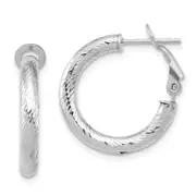 14K Yellow & Rhodium 3X15 W/ White Rhod Plating D/C Round Omega Back Hoop Earrings