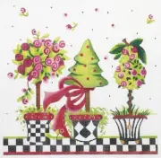 Needlepoint Handpainted Kelly Clark Pink Posies Topiary 9"