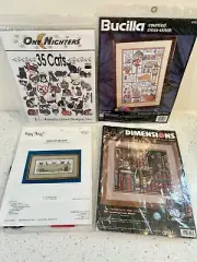 4 Cat Kitten Theme Sealed Cross Stitch Kits Dimensions,One Nighters,Happy Things