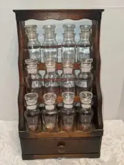 12 Vintage Wagner Sons Apothecary Spice Glass Jars Made in Japan w/Rack & Extras