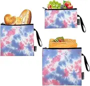 Caihoyu Tie Dye 3 pack Reusable Zipper Snack Bag Waterproof Food Storage for Kids Students Adults Food