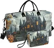 [ZRYSMY] Duffel Bag for Traveling, Halloween Castle Bats Travel Bag Gym Bag, with Multiple Interior Pockets Shoulder Weekender Bag for Women Men with Toiletry Bag 20.5L x 1.9W x 13.8H, Multi-Colored