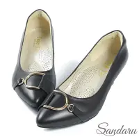 在飛比找Yahoo奇摩購物中心優惠-山打努SANDARU-跟鞋 全真皮精緻D釦軟底尖頭鞋-黑
