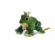 New Steiff German Happy Small Green Mohair Prince Stuffed Frog With Crown 033247
