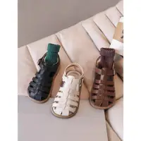 在飛比找ETMall東森購物網優惠-韓版女童涼鞋2024夏季新款兒童包頭沙灘鞋軟底寶寶男童編織羅