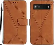 Compatible with Google Pixel 6a 5G Case,Compatible with Google Pixel 6a 5G Kickstand Flip Card Slot Magnetic Closure Phone Cover Brown
