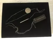 Sterling Silver Pave Crystal Circle & Bar Drop Necklace, Silver.