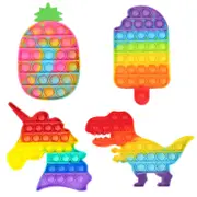 4 Packs Pop It Fidget Sensory Toys for Kids in Unicorn, Pineapple, Popsicle, Dinosaur Designs