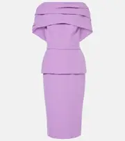 [Safiyaa] Safiyaa Loura draped peplum crêpe midi dress AU 14 purple