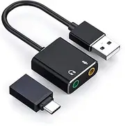USB Audio Adapter, USB Type-A，USB Type-C,Plug and Play No Drivers Needed，Suitable for Windows, Mac, Linux, PC, Laptop, Desktop, PS4，handset