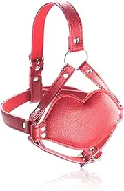 Leather Bondage with Silicone Dildo Mouth Gag Adjustable Head BDSM Fetish Slave Restraints Stimulating for Men Women Couple (Red)