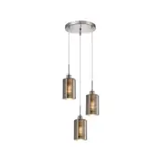 CLA Lighting ESPEJO1 Interior Iron & Chrome Glass with Line Effect Oblong Pendant Light- 3 lits Round