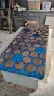 Honeycomb Blue Epoxy Consol Counter Bar Table Top, Wooden Bar Counter Home Decor