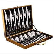 [ZONADA] 24-Piece Modern Stainless Steel Cutlery Set with Steak Knives in Deluxe Gift Box - Mirror Finish, Dishwasher Safe, Ergonomic Design for Dining Excellence Forks, Spoons, 304 Stainless Steel