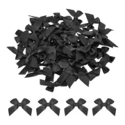 60Pcs Mini Ribbon Bow 1.5" Mini Fabric Satin Ribbon Flower Bows Black