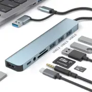 USB C Hub,8 In 1 Multiport Type C Adapter, USB 3.0, Ultra-Slim USB C Docking