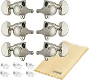 Grover 102N ROTOMATICS Guitar Tuners Tuning Machine Set 3+3 Nickel Keys Kidney Button 14:1 Gears for Acoustic or Electric with Tonebird Dunlop Polish Cloth Bundle