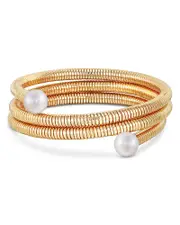 Ettika Imitation Pearl Spring Band Flex Coil Bracelet in 18K Gold Plated